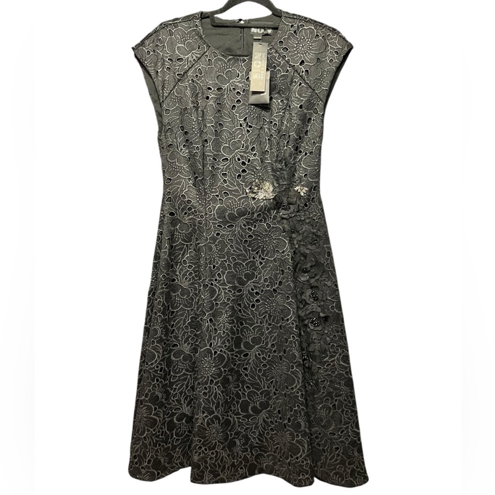Sachin & Babi Noir Zulyanis Silk Combo Black Floral Lace Embellished Dress - Picture 2 of 7